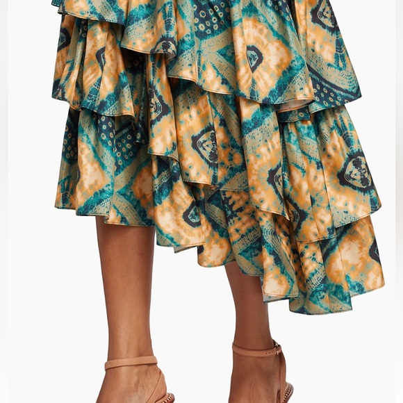 SOLD Ulla Johnson Auryn One-Shoulder Tiered Silk Gown-Midi in Constellation - Picture 4 of 11